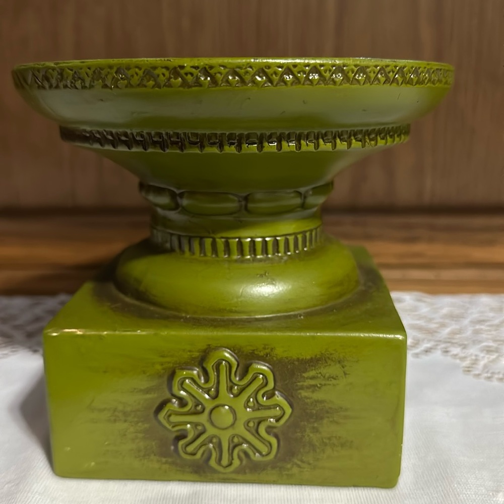 Vintage Candle Holder Pillar Pedestal avocado, Green 60s 70s MCM Ceramic Mod